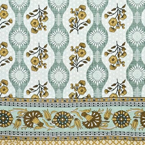 Image of India 100% Pure Cotton Jaipuri Printed Double Bedsheet with 2 Pillow Covers | Traditional Sanganeri Floral Design | Soft Breathable Fabric | King Size Bedsheet for Bedroom (Kaya52)