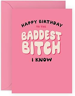 Central 23 Mum Birthday Cards - Cheeky Best Friend Birthday Cards For Her - 'Baddest Bitch' - Funny Nanny Birthday Card - Auntie Birthday Card - Comes With Stickers
