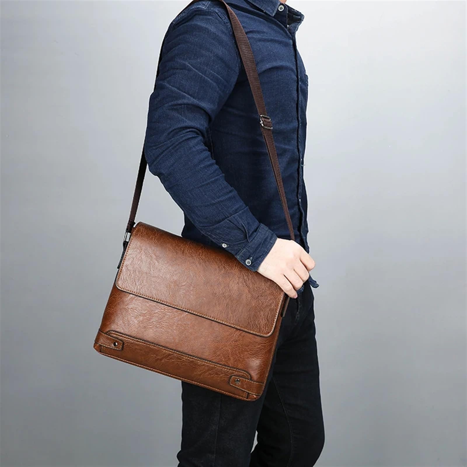 Oficina Maletín de gran capacidad, bolso mano cuero PU, funda protectora for ordenador portátil, cruzado for trabajo negocios Maletín