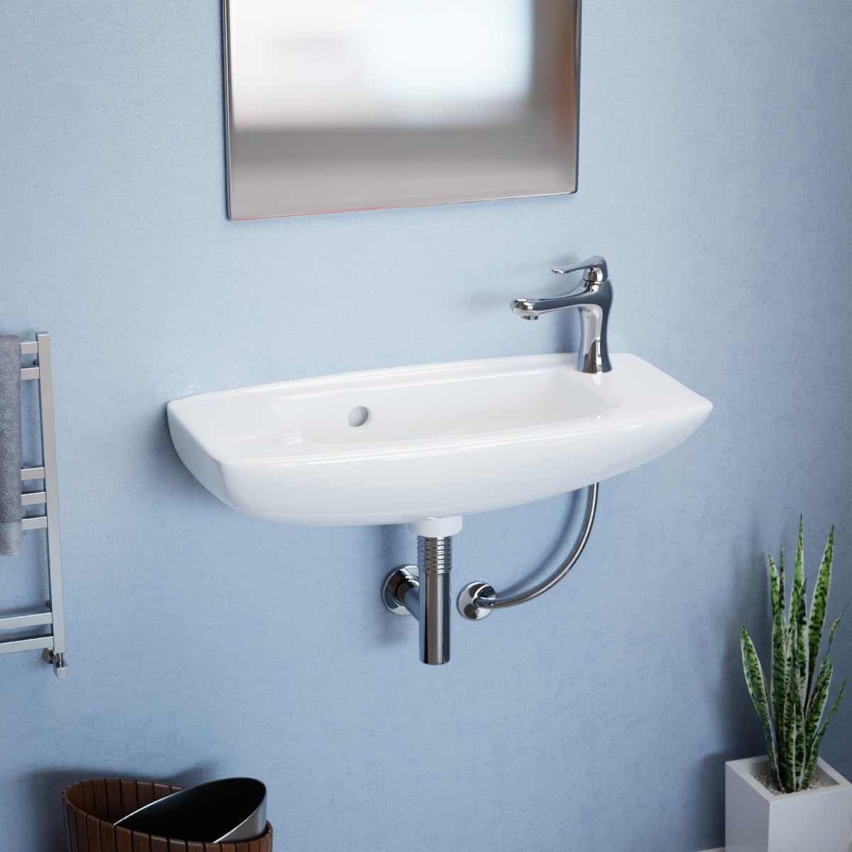 Compact White Glazed Ceramic Wall-Mount Vessel Sink