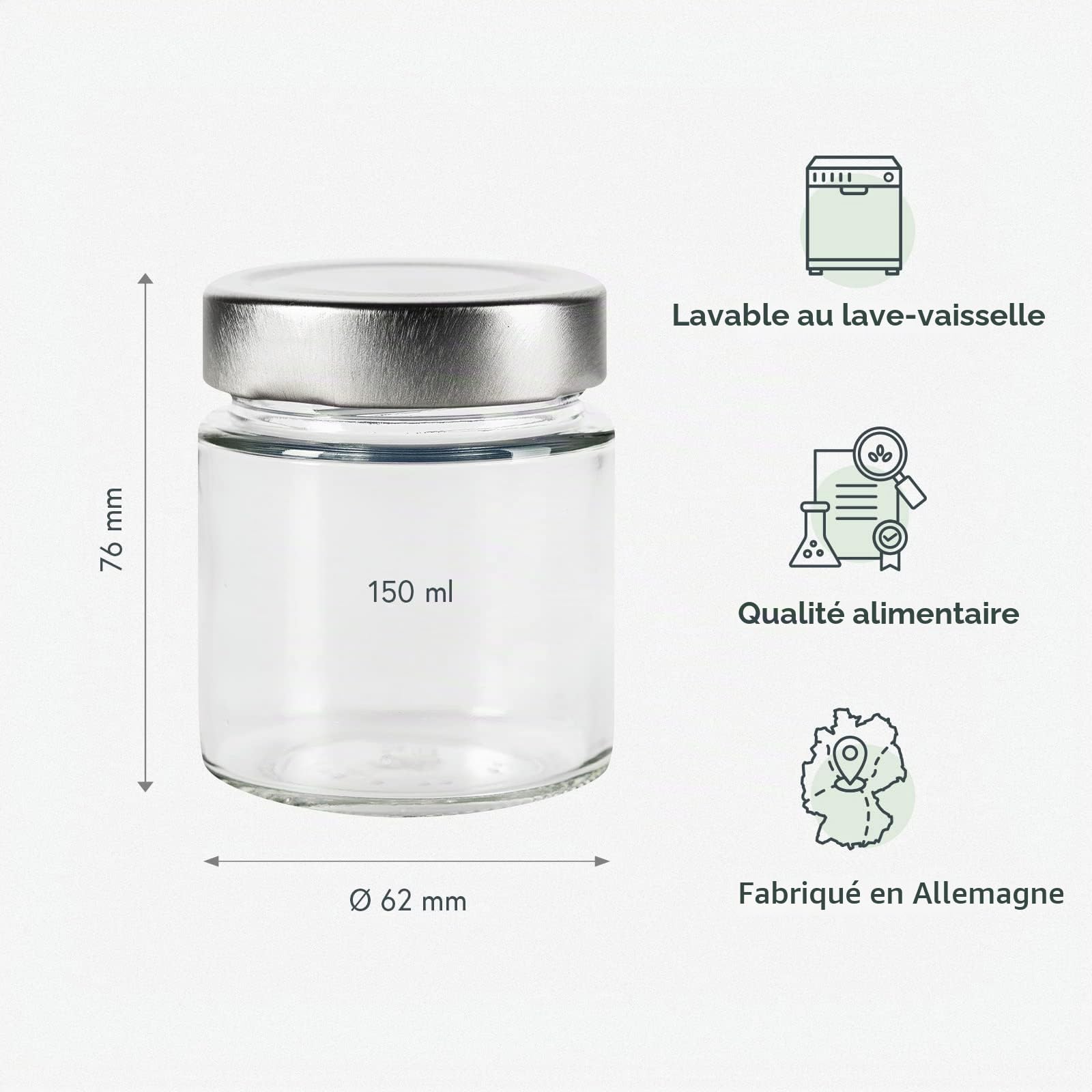 Pureganic® Lot de 12 petits bocaux à épices de 150 ml avec couvercle et étiquettes autocollantes - Couvercle à visser DTO diam. 58 mm - En pots de conserve ou pots à confiture