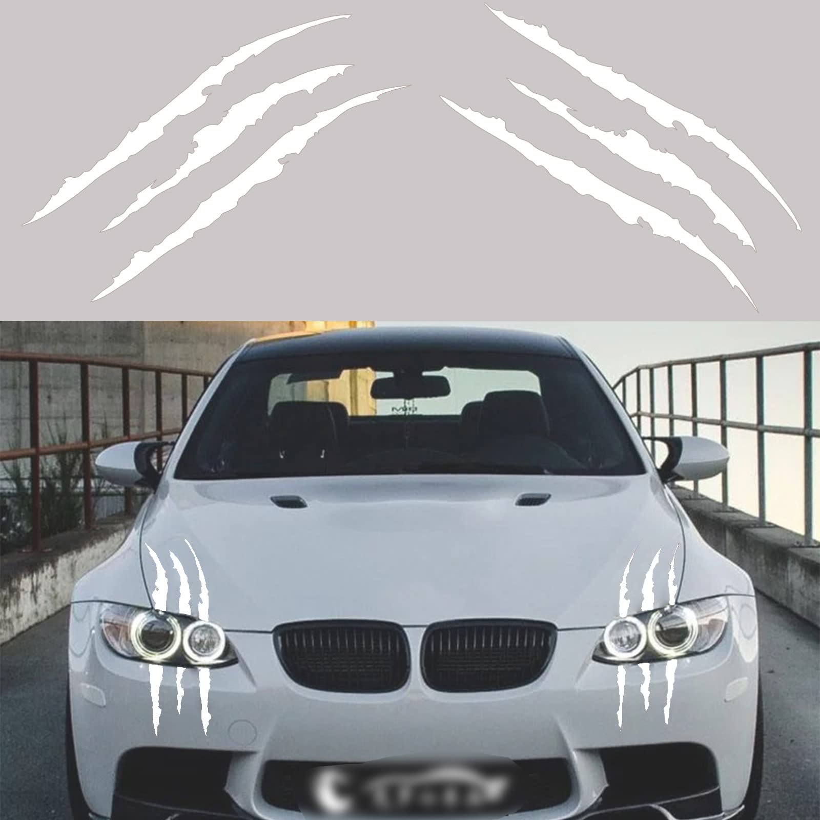 Gseigvee Car Decal Sticker Funny 2 Pack,Claw Marks Stickers for Car,Car Headlight Decal Uniserval Fit White