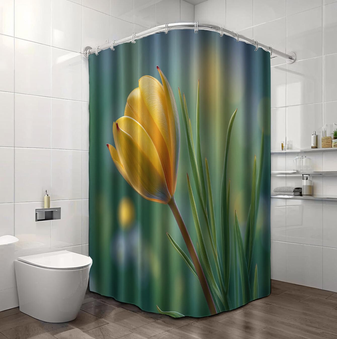 Rideau Douche,Rideau Baignoire Lavable en Machine Rideaux Douche Tissus Lavable Rideau De Baignoire Lavable pour Salle De Bain Domicile Baignoire Famille,Prairie De Tulipes,