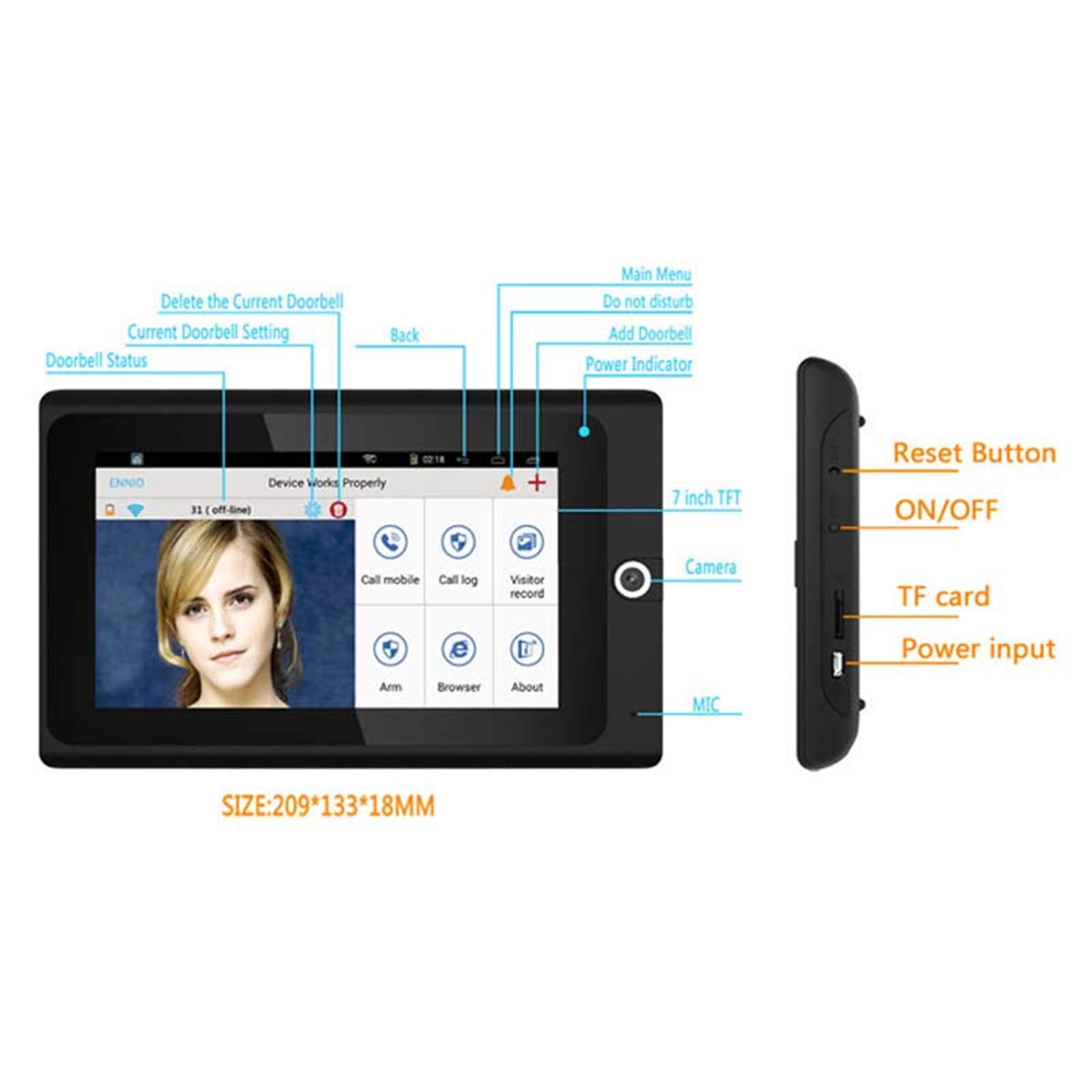 Bezprzewodowy dzwonek wideo Wifi, kamera 1080P 7-calowy system wideodomofonowy, 3 monitory, domofon, hasło Odciski palców Odblokowanie APP rozpoznawania twarzy