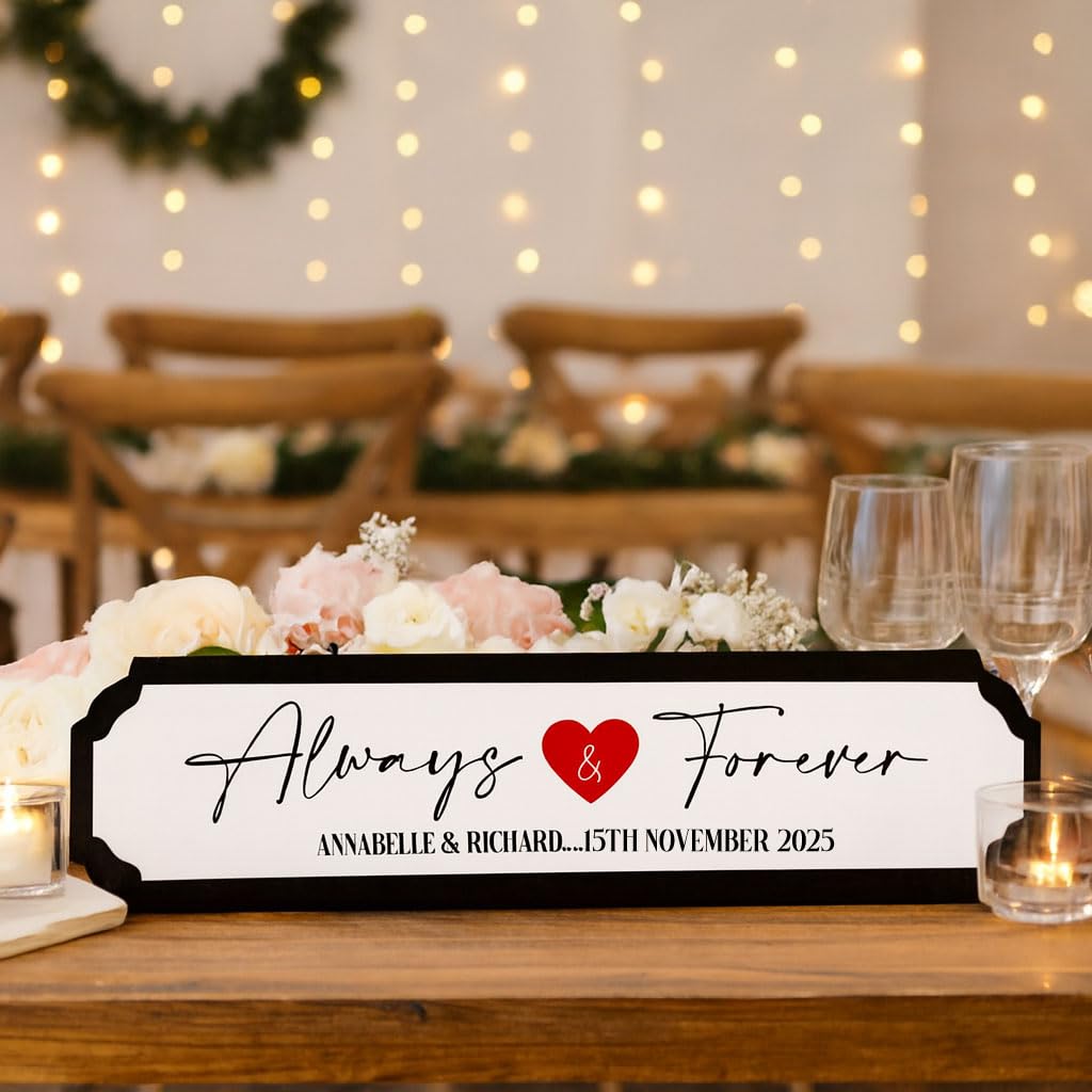 Personalised Always and Forever Road Sign, Custom Wedding Anniversary Keepsake, Romantic Couples Plaque for Home Decor