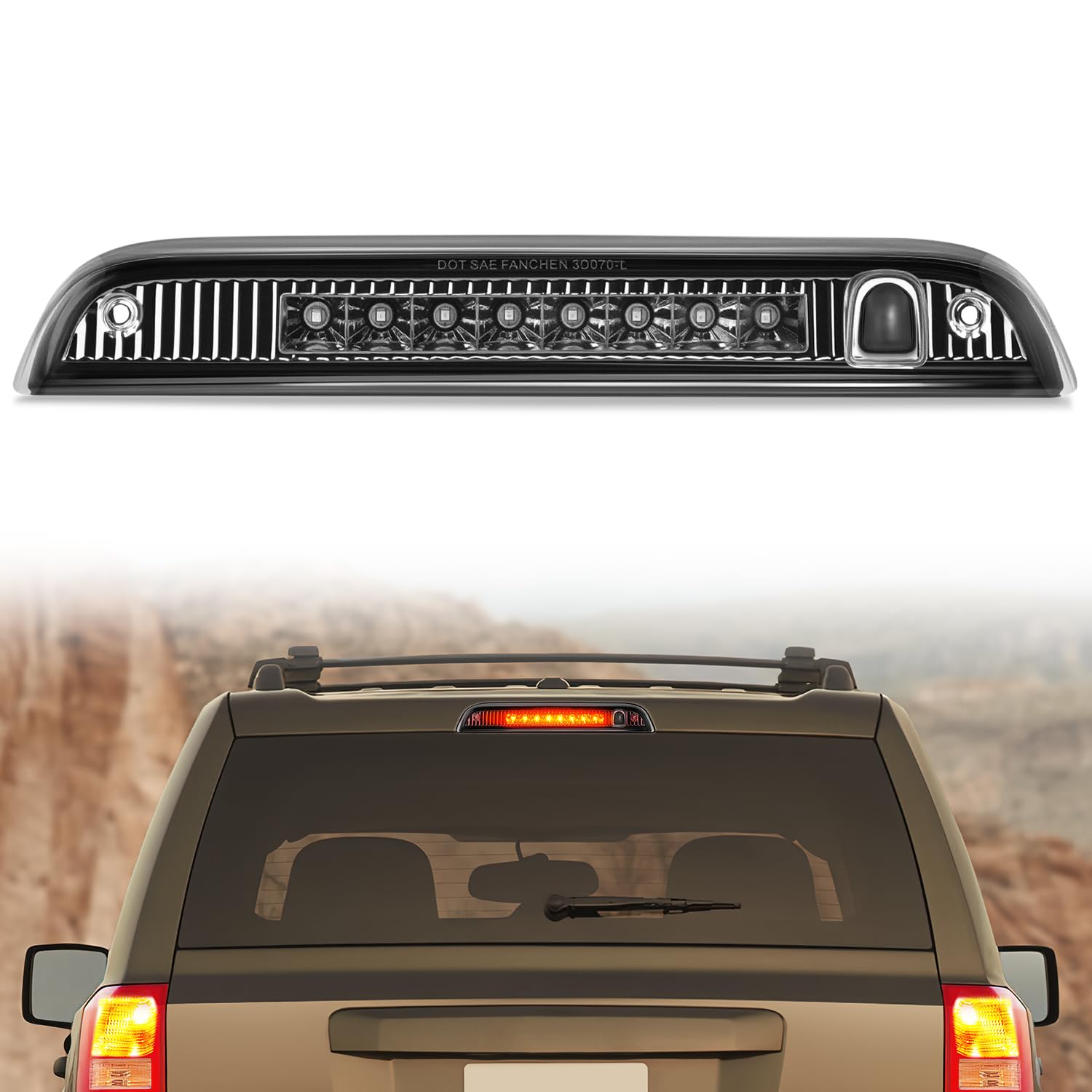Nilight Third Brake Light for Jeep Patriot 2007-2017, Smoked Lens