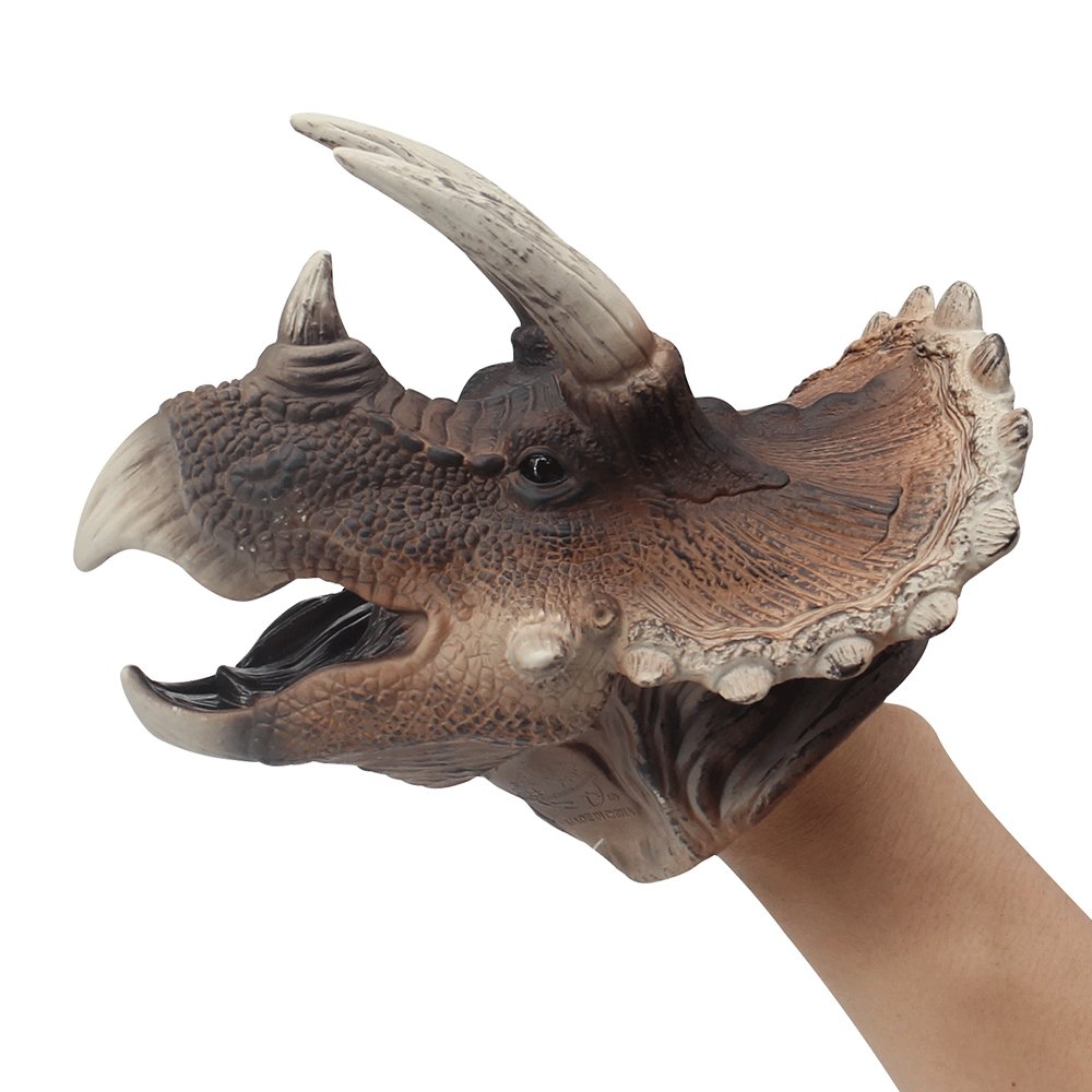 Soft Rubber Realistic Dinosaur Hand Puppets Role Play Toy for Kids and Toddlers (Triceratops)