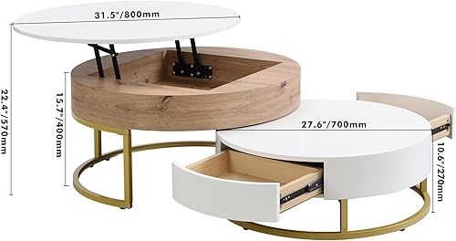 Miniatura 48 de LUMISOL Mesa de centro de mármol con almacenamiento, mesa de cóctel de madera moderna de 31.5 pulgadas con 2 cajones grandes, mesa central redonda