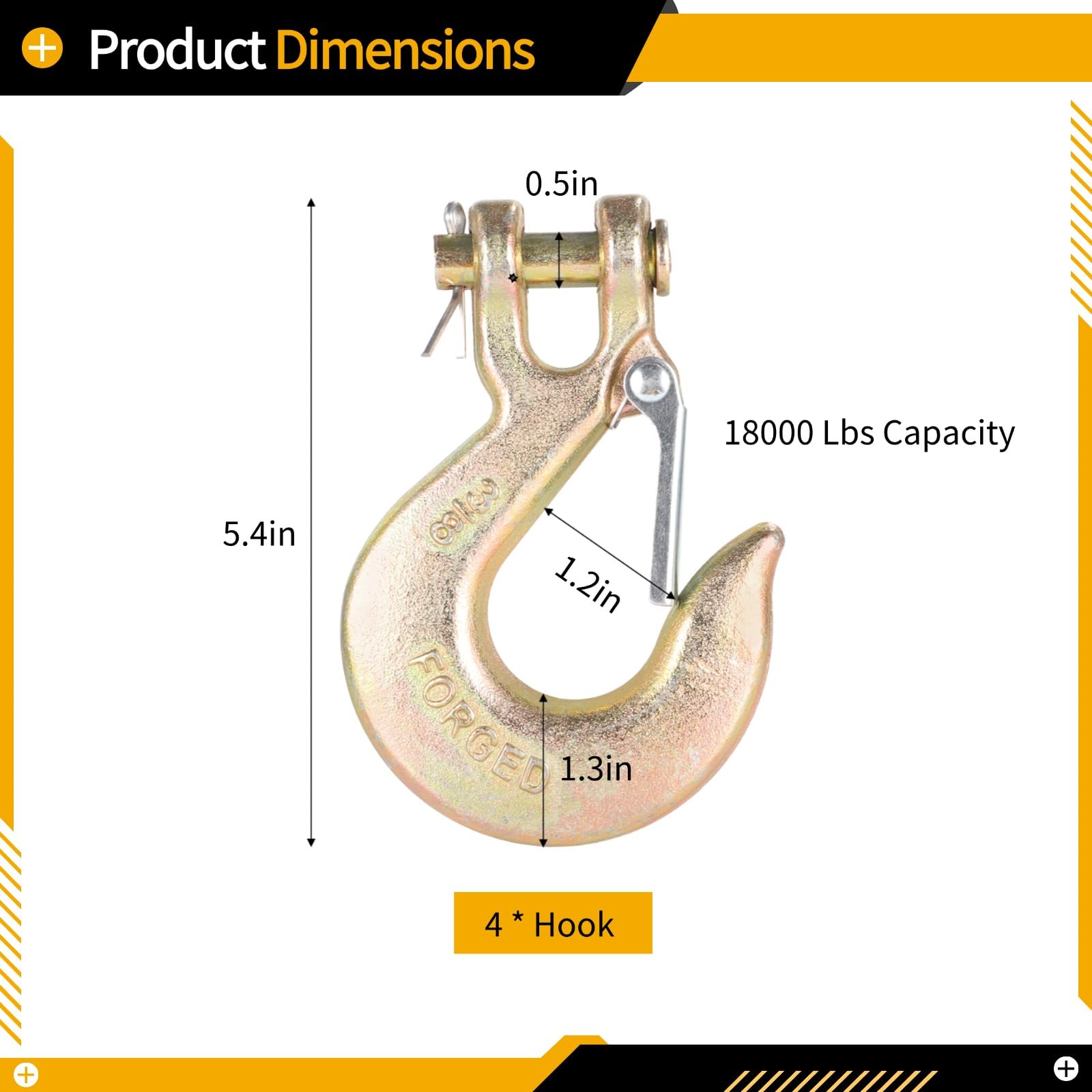 4 Stk. Clevis Slip Hooks, 3/8 Zoll Clevis Slip Hook mit Sicherheitsverschluss, Grade 70 Stahlhaken, geschmiedeter G70 Kettenhaken für Trailer, 18.000 lbs, Seilwinden, Zug- und Hebearbeiten