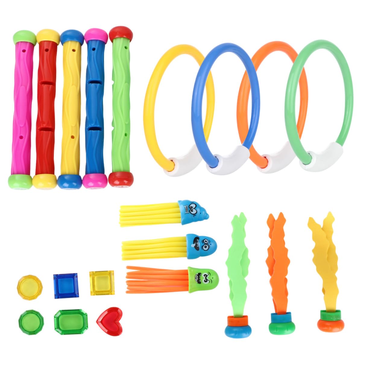 POPETPOP 21pièces Jeu De Jouets Plongée Garçon Fille avec Bâtons Anneaux Et Algues Colorés pour Piscine Extérieur pour Apprentissage Et Jeux Aquatiques