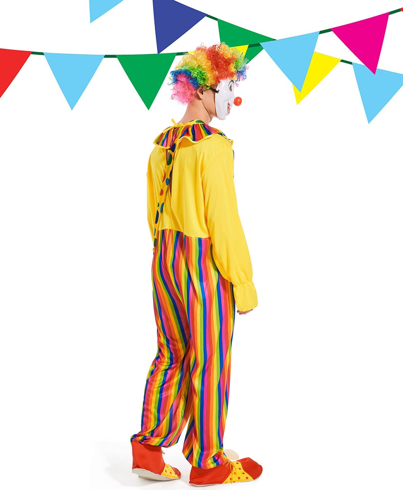 VKI® Ensemble de Costume de Clown Deguisement Adulte, Vêtements de Clown, Perruque, Masque, Nez, Sac, Chaussures de Clown, Accessoires de Costume D'Halloween, Cirque, Cosplay de Carnaval