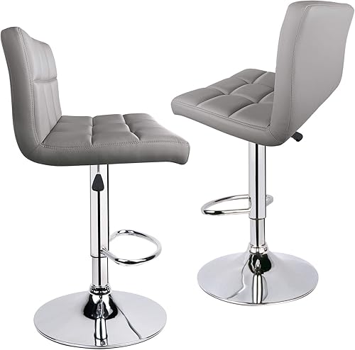 Miniatura 29 de Taburetes de bar de leopardo, moderno taburete giratorio ajustable de piel sintética con respaldo, juego de 2 (gris) Gris,Negro -,Caqui,Blanco,gris