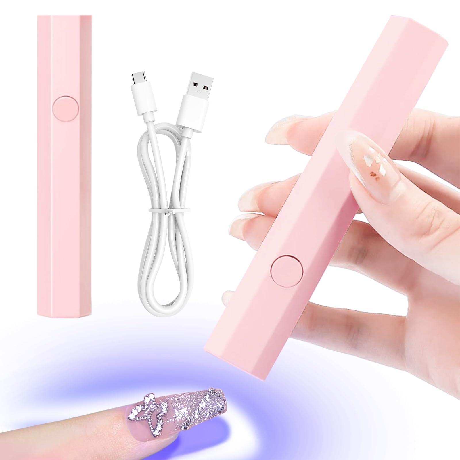 Gel Nail Mini UV Lamp, UV Lamps for Gel Nails LED Rechargeable Nails Dryer for Gel Nail Sticker Strip DIY Small UV Nail Lamp (Pink)