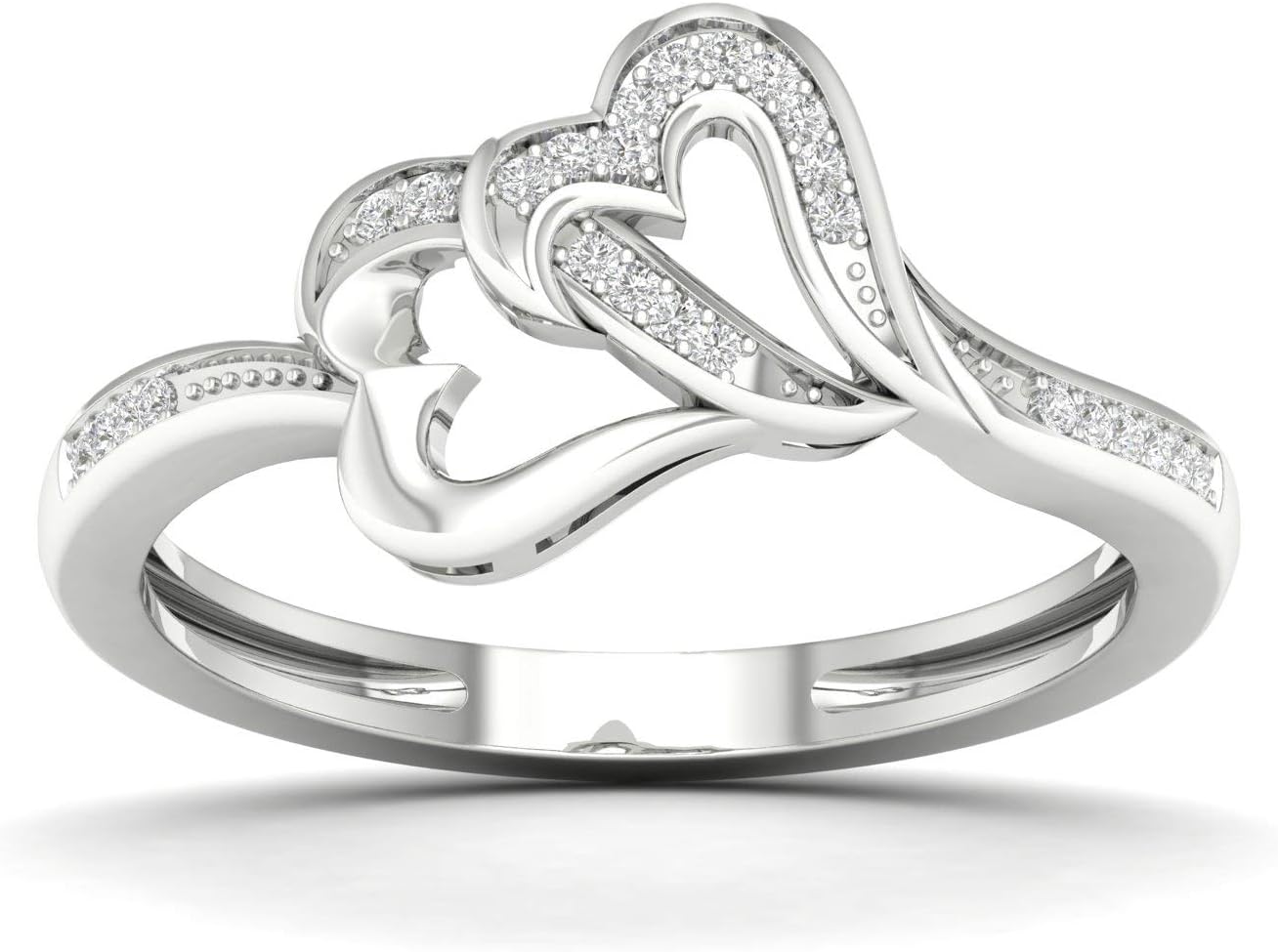 Diamond2Deal 925 Sterling Silver Round Cut Diamond Heart Promise Anniversary Ring