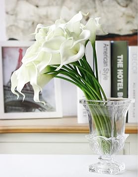 NatureMan 10pcs Artificial Calla Lily Flowers 13 PUTrue Touch FlowerHome Kitchen & Wedding Party Decoration (White)