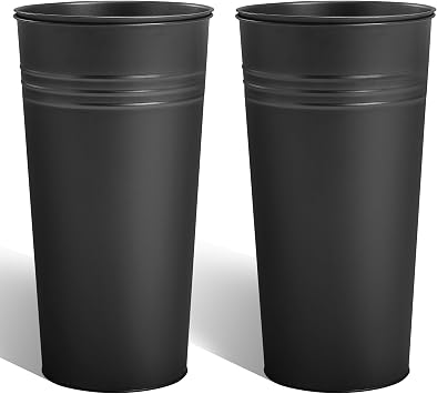 KOL 22H 2-Pack Planter with Water Level Indicator - Galvanized Steel Pot - Self Watering Planters Flower Pot for Plant - Inner Pot Design - Round Metal Planter Box - Indoor Outdoor Planting - Black