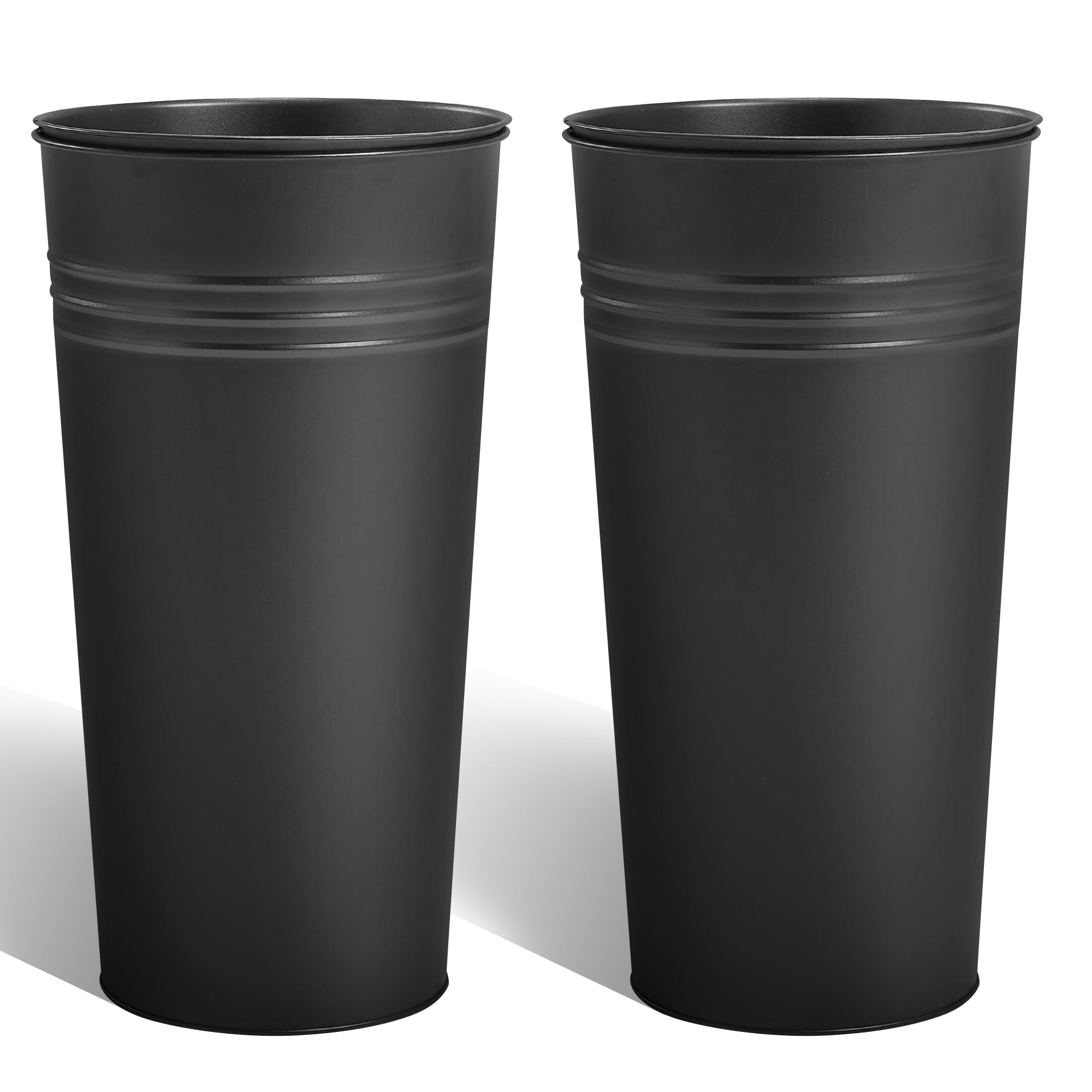 KOL 22''H 2-Pack Planter with Water Level Indicator - Galvanized Steel Pot - Self Watering Planters Flower Pot for Plant - Inner Pot Design - Round Metal Planter Box - Indoor Outdoor Planting - Black