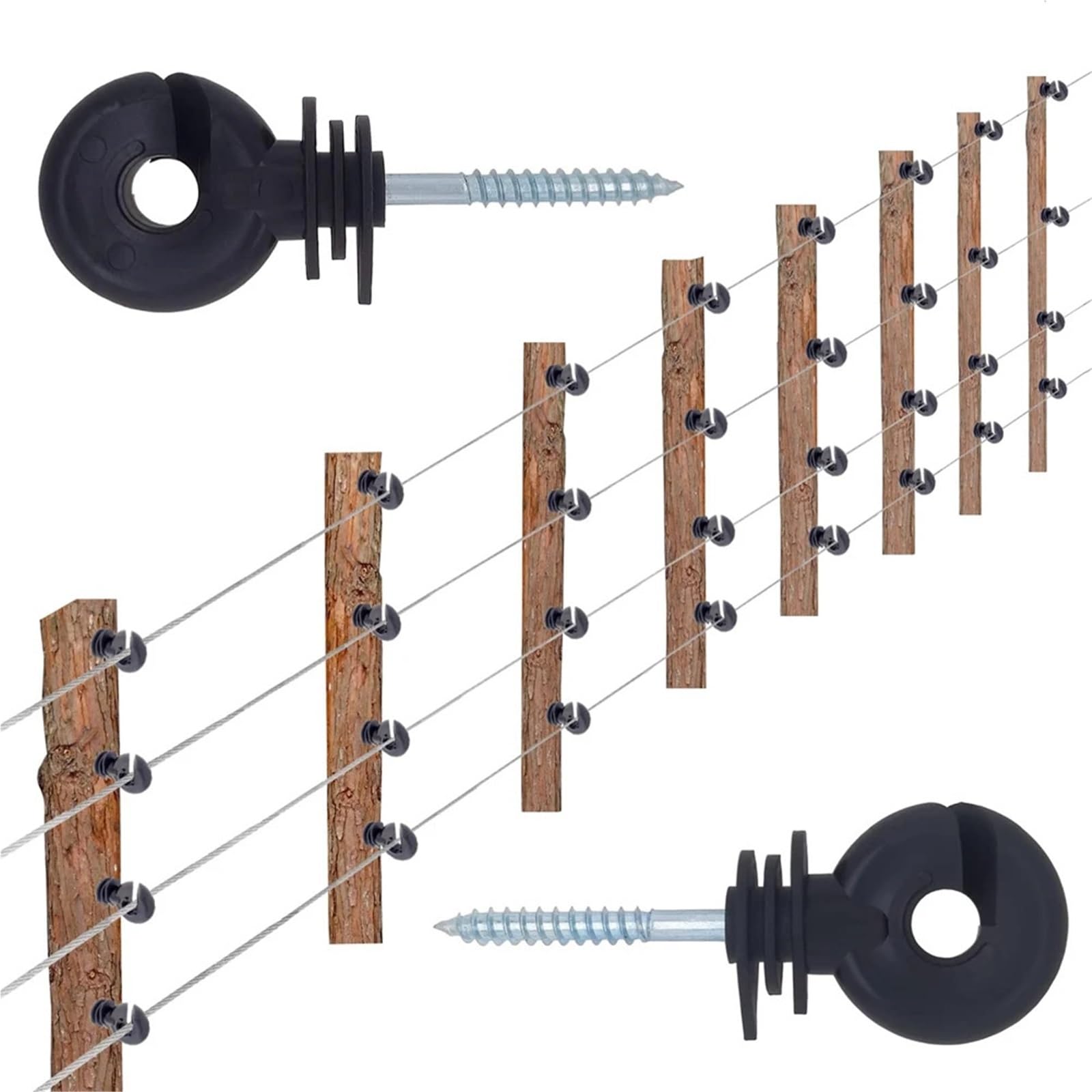 Anillo Aislador Aisladores Aislador de cerca eléctrica, poste anillo atornillado madera, 50 Uds