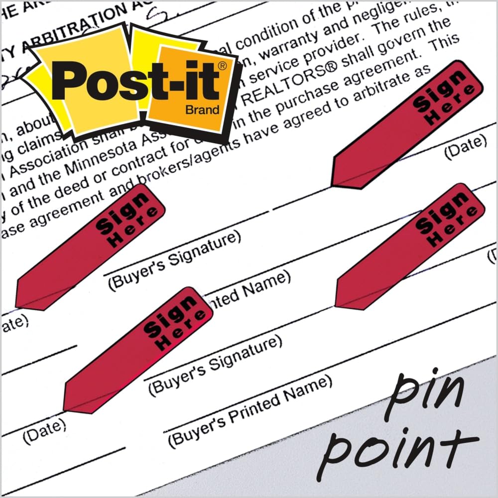 Post-it Nachrichtenflaggen, Aufschrift"Sign Here", Rot, 1,9 cm Breit, 20/Spender, 4 Spender/Packung, (684-RDSH), (VAR)