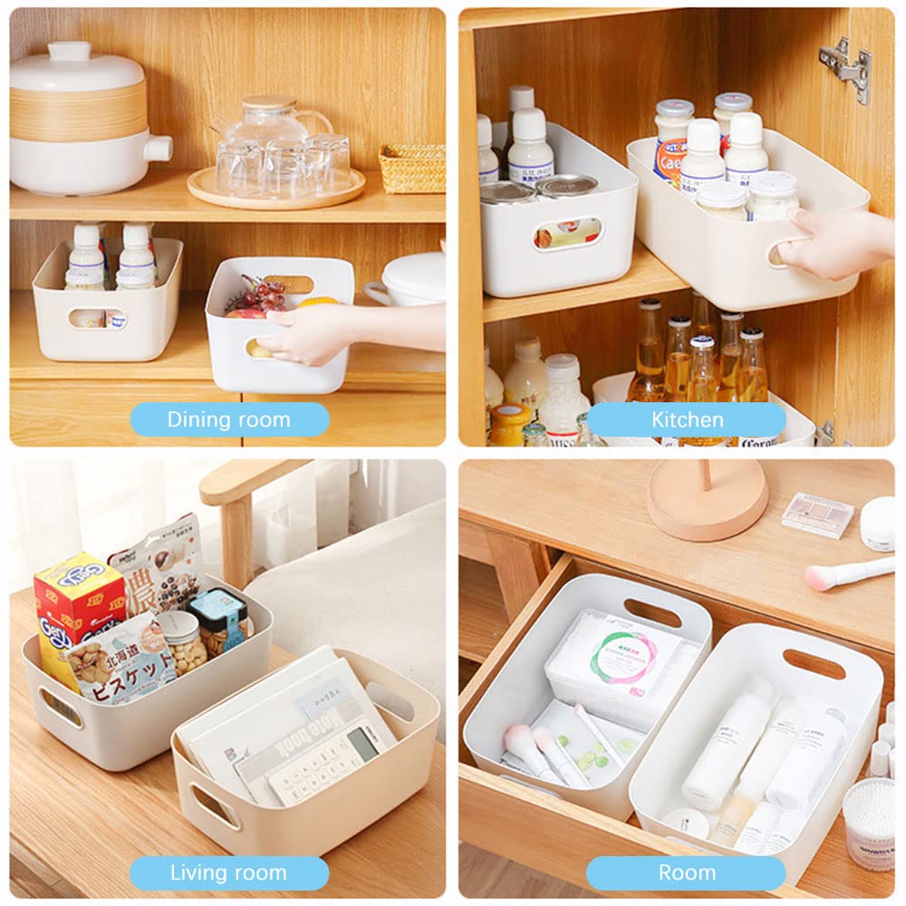 6 Piezas Cestas de Almacenaje, Cajas Organizadoras de Plástico con Asas, Cestas Almacenaje, Cesta de Ordenación, Cesta de Almacenamiento para Hogar Cocina Baño, 21x14x7cm (Blanco)