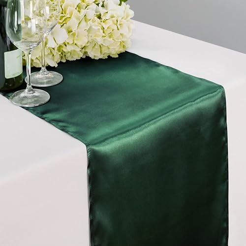 LinenMantel de mesa satinado de 14 x 108 pulgadas, color verde cazador