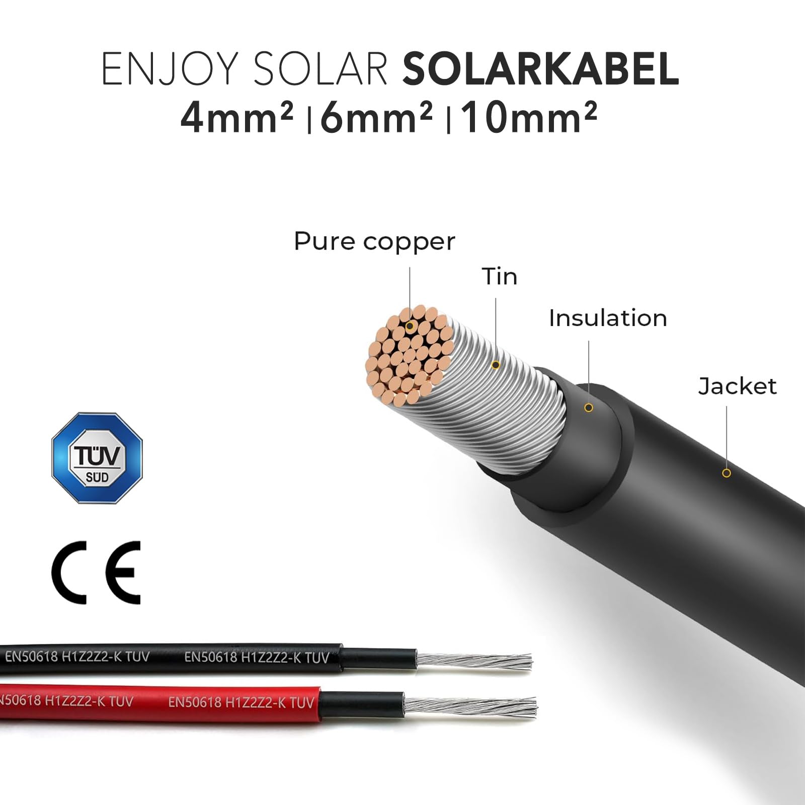 enjoy solar® H1Z2Z2-K - Cable solar para instalaciones fotovoltaicas (100 m