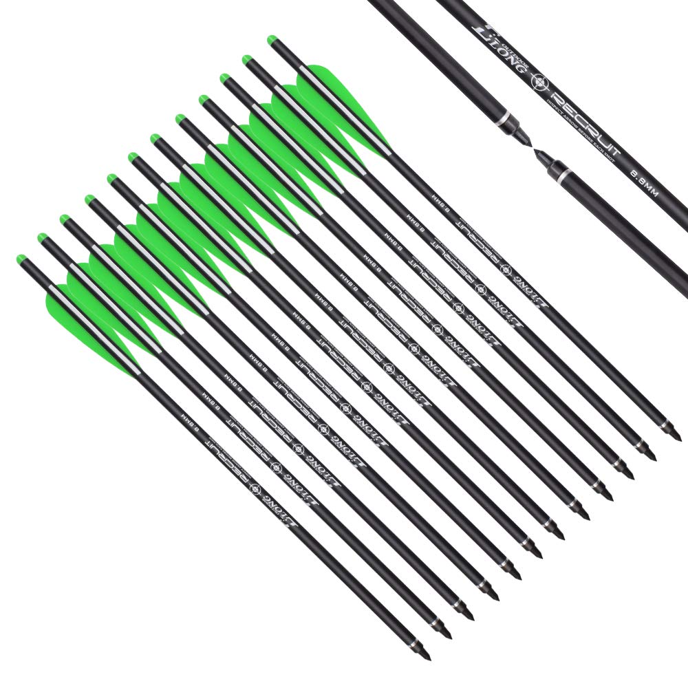 12 Pezzi Bulloni per Balestra in Carbonio 16 "18" 20" Frecce per tiro con L'Arco da Caccia con Punte per frecce di Ricambio da 100 grani Punta Moon Nock