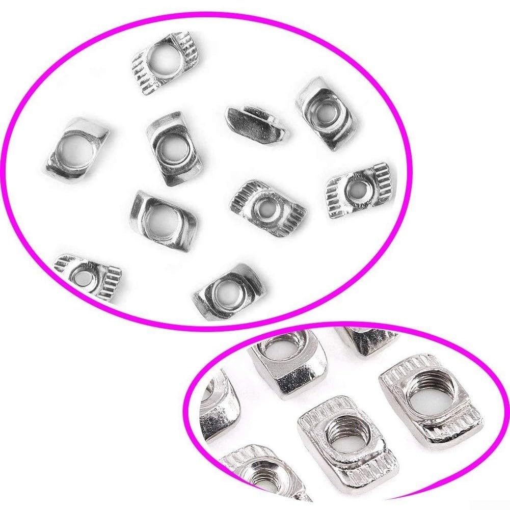 120pcs T Slot Nuts Kit M5 M6, Carbon Steel Nickel Plated Aluminum Profile Nuts, 6.8 Hardware DIY Projects(B)