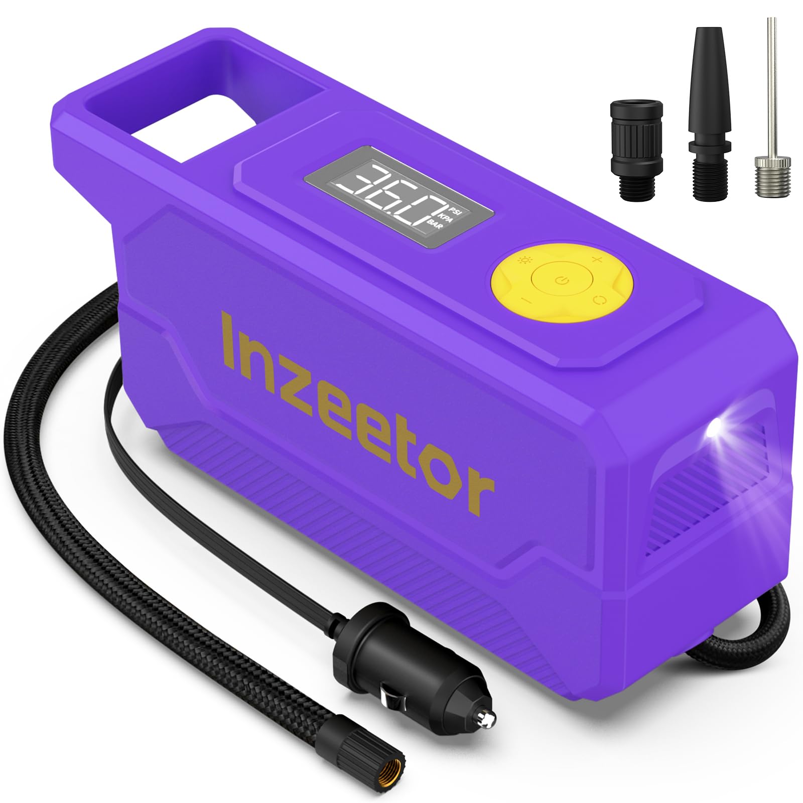150 PSI Tire Inflator Portable Air Compressor with Digital Pressure, Purple | 12V DC Auto Shutoff Air Pump Emergency LED Light for Car Tires, Bicycle & Balloons