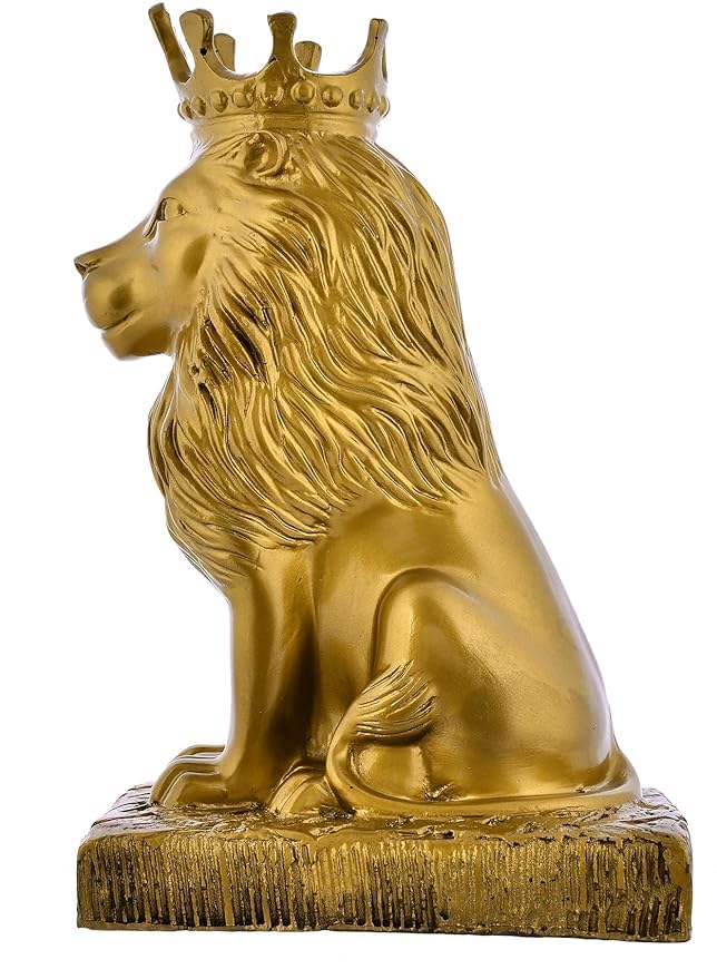 Image of Riwayat Handicrafts Majestic Lion Statue with Crown | Royal Sculpture Showpiece for Home Decor, Living Room Accent Figurine