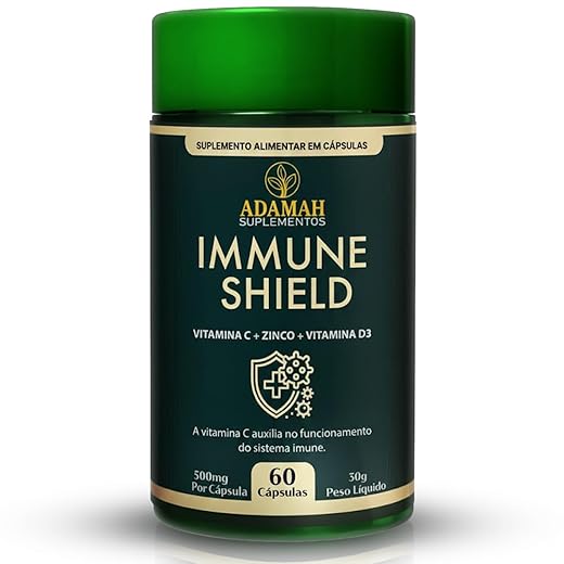 Immune Shield Suplemento para Imunidade e Defesa - Vitamina C + D3 2000UI + Zinco Bisglicinato + Própolis e Geleia Real - Complexo Vitamínico em Cápsulas de Colágeno - Adamah, 60 Cápsulas