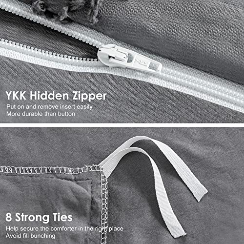 Warmdern Boho Duvet Cover Set, Tufted Bedding Duvet Covers Soft Washed Microfiber Duvet Cover Queen Size, 3 Pieces Embroidery Shabby Chic Duvet Cover With Zipper Closure(Grey, Queen) #TOP6