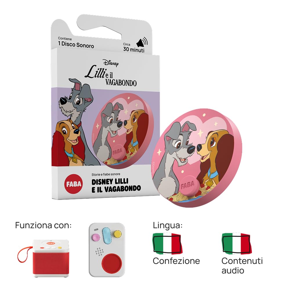 FABA Disco Sonoro Disney – Lilli e il Vagabondo - Storie e fiabe sonore per bambini e bambine 5-10 anni - Ascoltabile con il Raccontastorie e FABA+, gioco educativo versione italiana