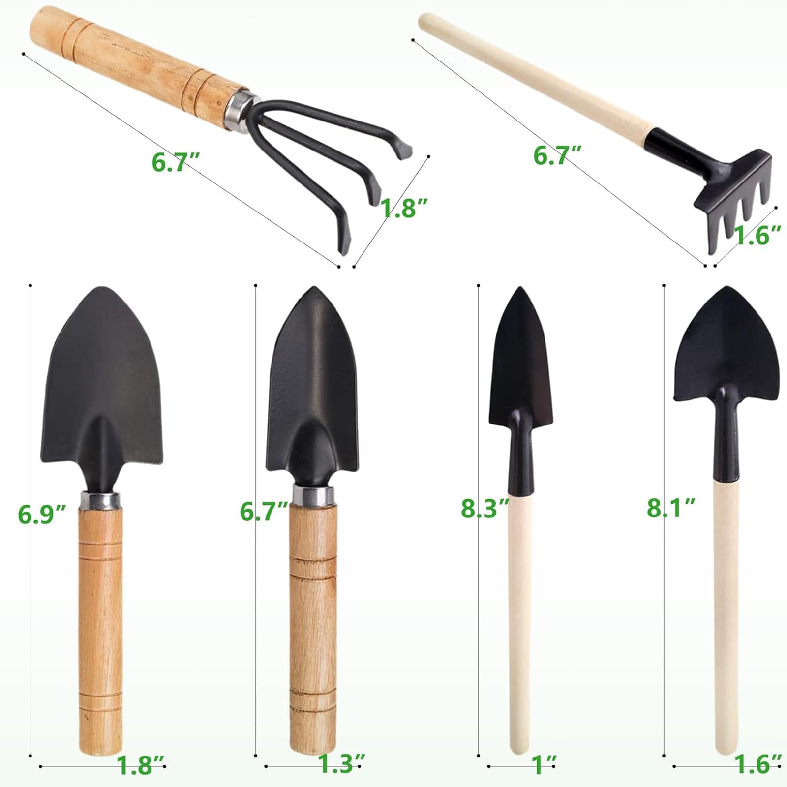 Mini Herramientas de Jardín 7 Piezas Juego de Herramientas Hierro con Mango de Madera Mini Jardín Planta Herramienta Pala Jardín Herramientas Manuales para Bonsái, Plantas y Flores en Maceta