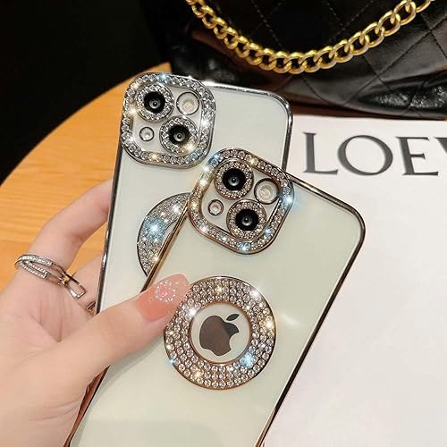 Miniatura 4 de Funda para iPhone 13 Pro Max con diamantes de imitación brillantes, transparente y bonita funda dorada estética, de lujo, galvanizada para iPhone 13