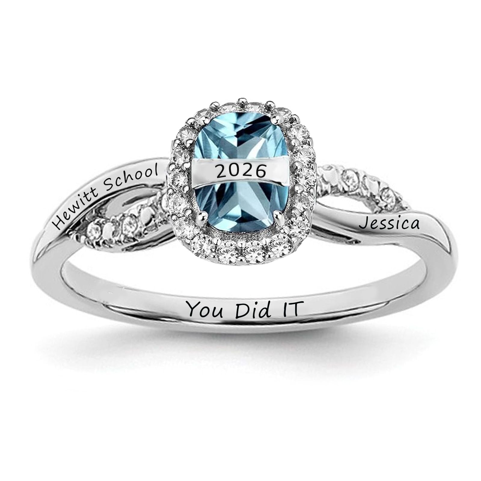 Personalized Class Ring for Women with Birthstones 925 Sterling Silver/10K Gold/14K Gold/18K Gold