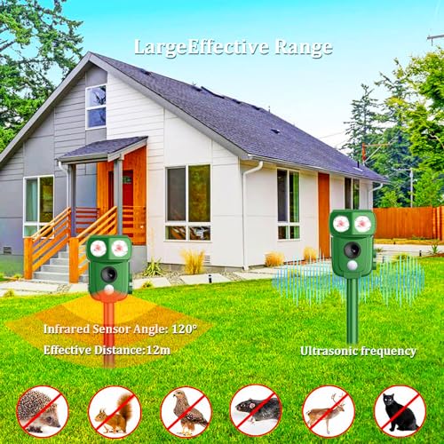 Repellente Gatti, Repellente Ultrasuoni Energia Solare IP66 Impermeabile a Frequenza Regolabile per Allontanare Animali 5 modalità Regolabile Repeller Animali Ultrasound Repellente per Animali - 2