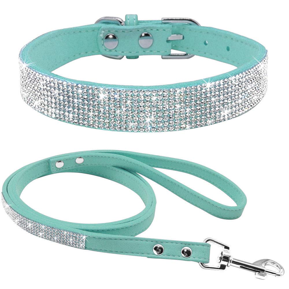 haoyueer Cute Dazzling Sparkling Elegant Fancy Soft Suede Leather Bling Rhinestone Crystal Jeweled Pet Cat Dog Puppy Collar Dog Leash Combo Set (XS, Pink-1) — view 26
