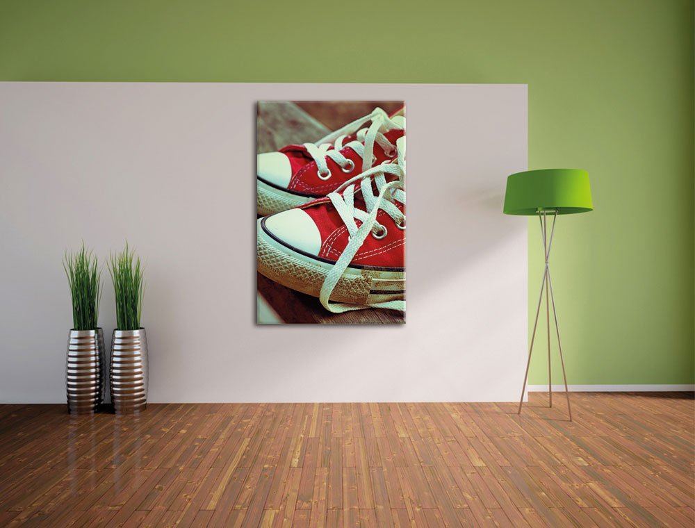 Red Converse Chucks, Formato: 120 x 80 cm su tela, XXL immagini giganti già incorniciate con cornice, stampa artistica da parete con cornice, più conveniente di dipinti o pittura a olio, nessun poster