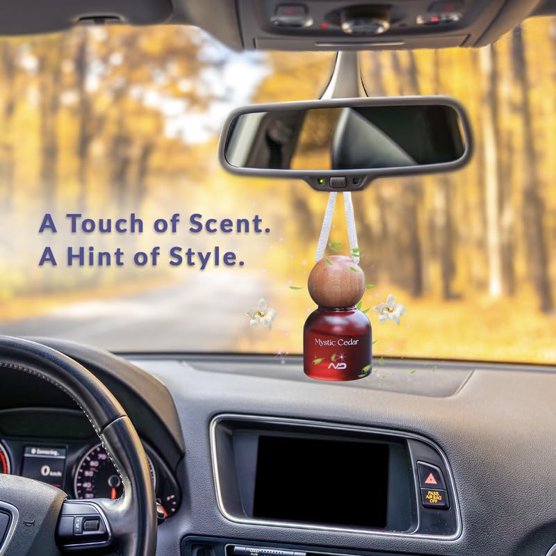 Image of NEODRIFT 'NeoBliss' (Set of 2) | (Mystic Cedar) Car Hanging Diffuser Car Perfume & Air Freshener in Glass Bottle with Wooden Lid and Long Lasting Scent - 10ml