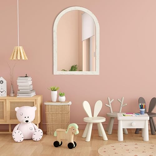 Miniatura 2 de Espejo de pared rústico blanco envejecido, con marco de madera de granja, espejo grande decorativo para sala de estar, baño, entrada, pasillo (24 x