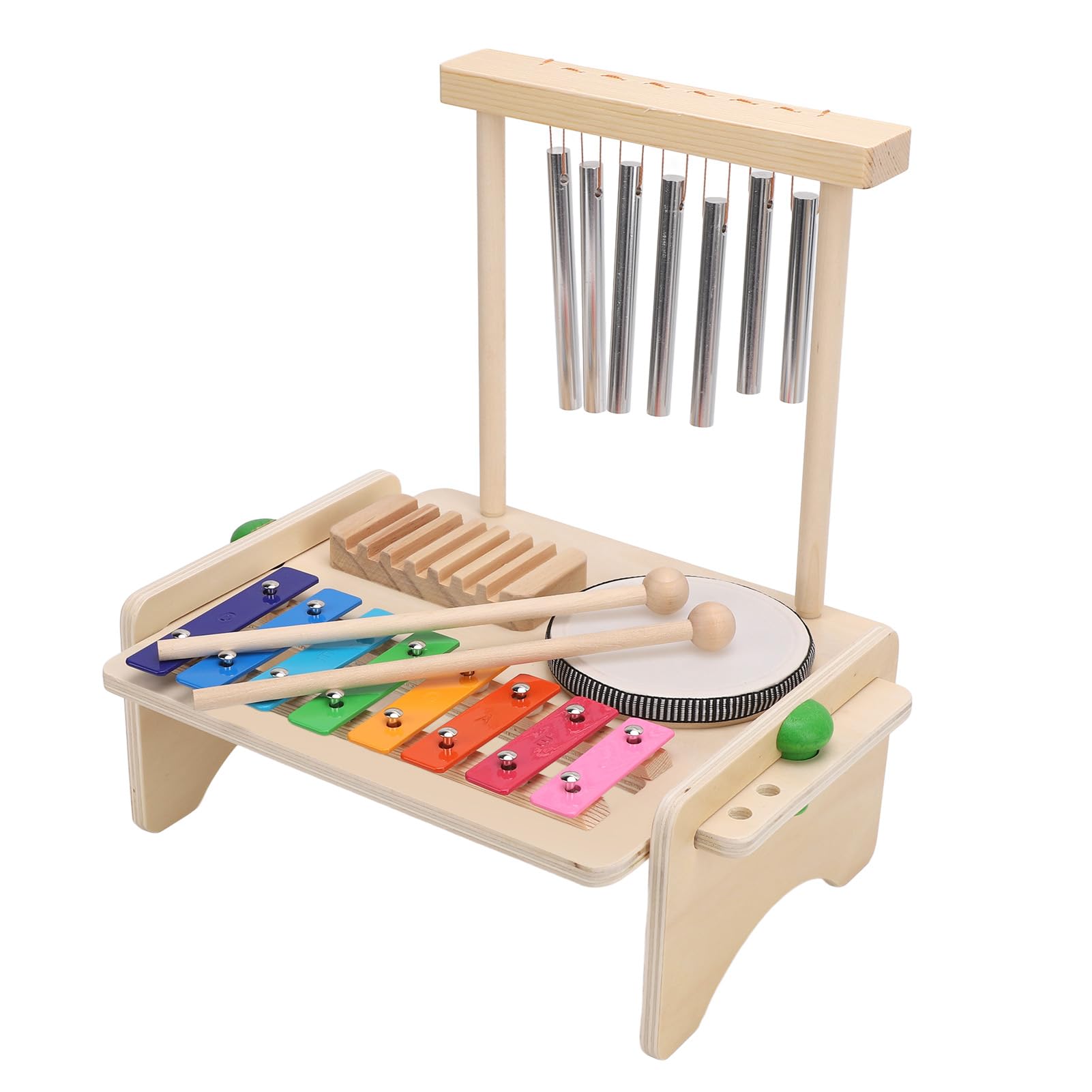 Set Batteria per Bambini, Set Batteria per Bambini Strumenti Musicali Montessori, Strumenti Musicali in Legno con Raschietto per con Carillon Xilofono, Regalo di Compleanno per 1 3 Anni