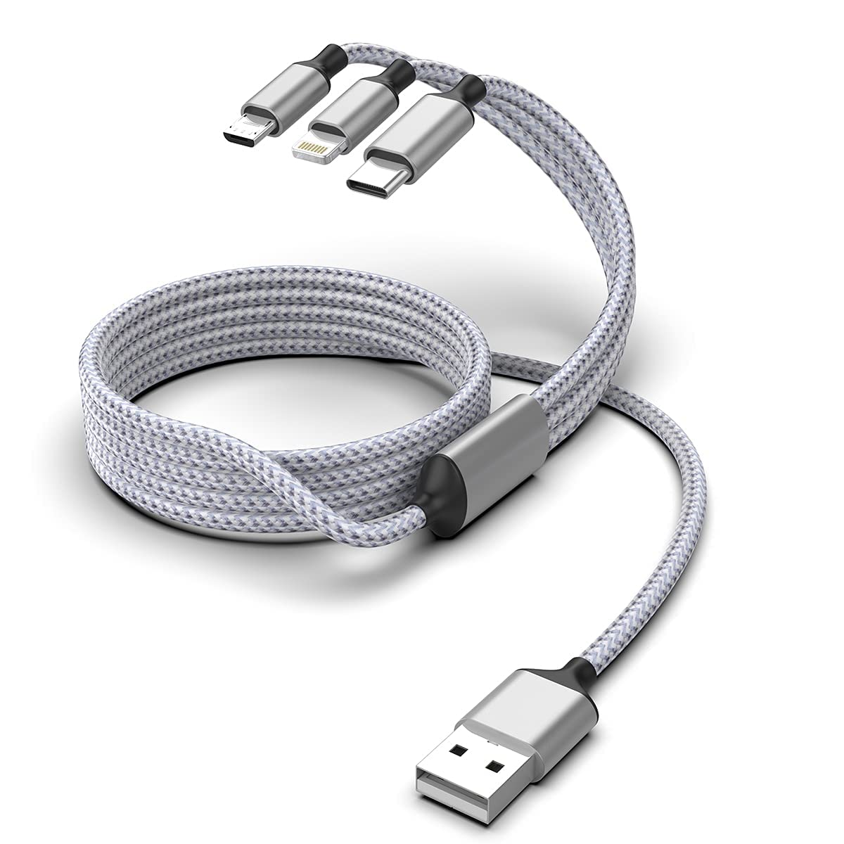 The Black Store Nylon Braided Multifunction Fast Charging Cable for Android Smartphone, lOS and Type C USB Devices, 3 in 1 Charging Cable, 3A, |3.3 Feet| Grey (B0BNW7VHH3) Amazon Price History, Amazon Price Tracker