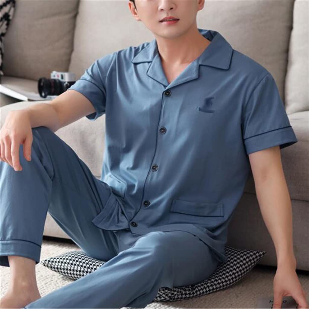 RWRAPS Modale kurzärmelige Hosen-Pyjama-Herren-Sommer-dünne Sommer-Herren-Cardigan-Anzug aus Eisseide (Farbe: A, Größe: XXXXL-Code) (A XXXXL-Code)