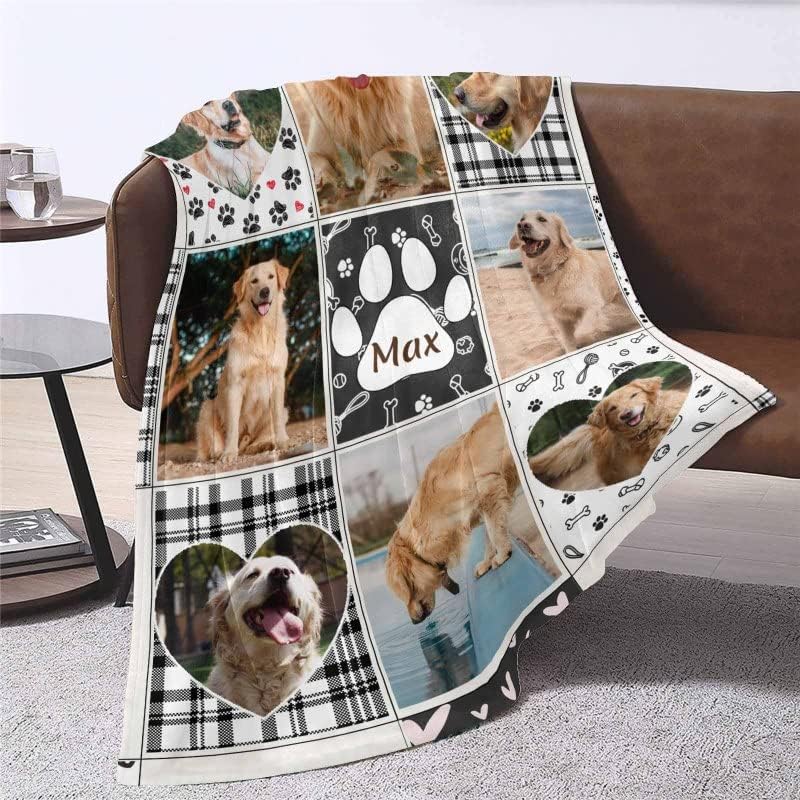 review Custom Memorial Blanket Gifts for Dog Lover: Personalized Puppy Photo Collage Throw Blanket with Picture Name in Loving Memory Blanket - Made in USA