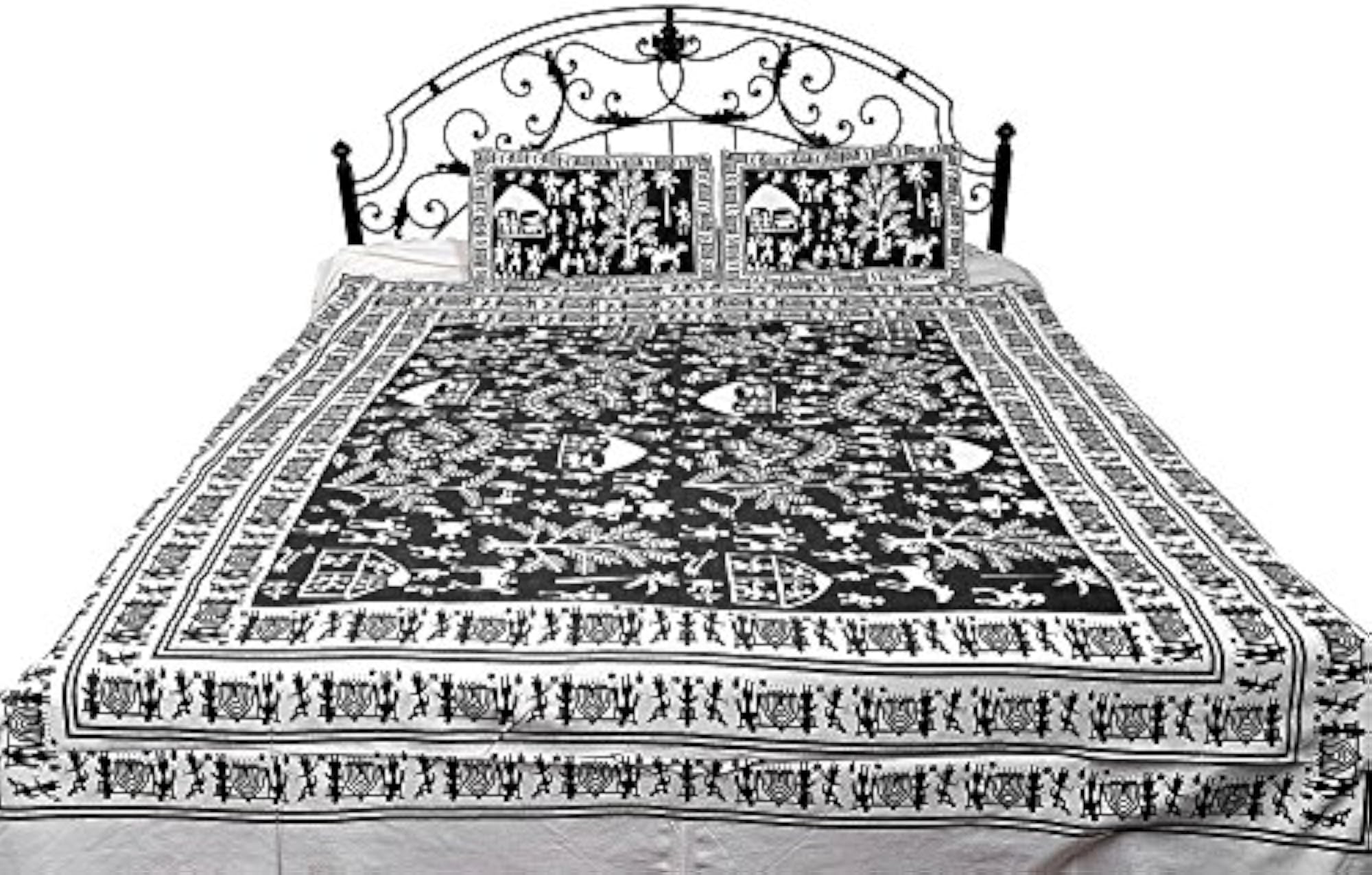 Bedspread with Hand Printed Folk Figures