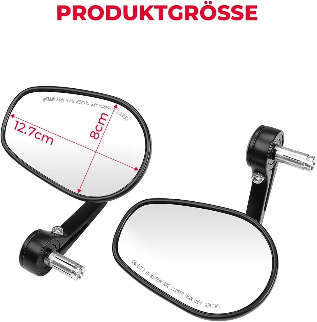 KEMIMOTO Lenkerendenspiegel Motorrad E-geprüft, 2 Stücke Universal Motorradspiegel für Lenker,360°drehbarer Lenkerspiegel Motorrad, 7/8" 22mm Seitenspiegel Kompatibel mit Roller, ATV
