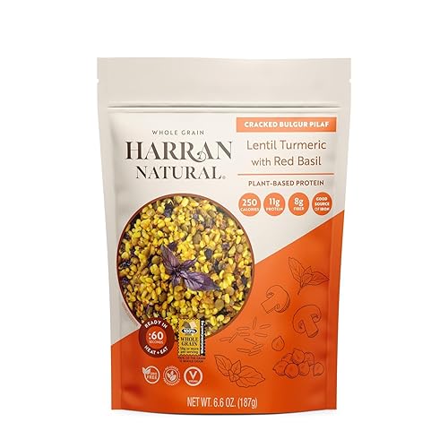 Harran Natural Mezcla de Bulgur Pilaf agrietada de grano entero Lentejas cúrcuma con albahaca roja Vegana, sin OMG, lista en 60 segundos 6.6 oz