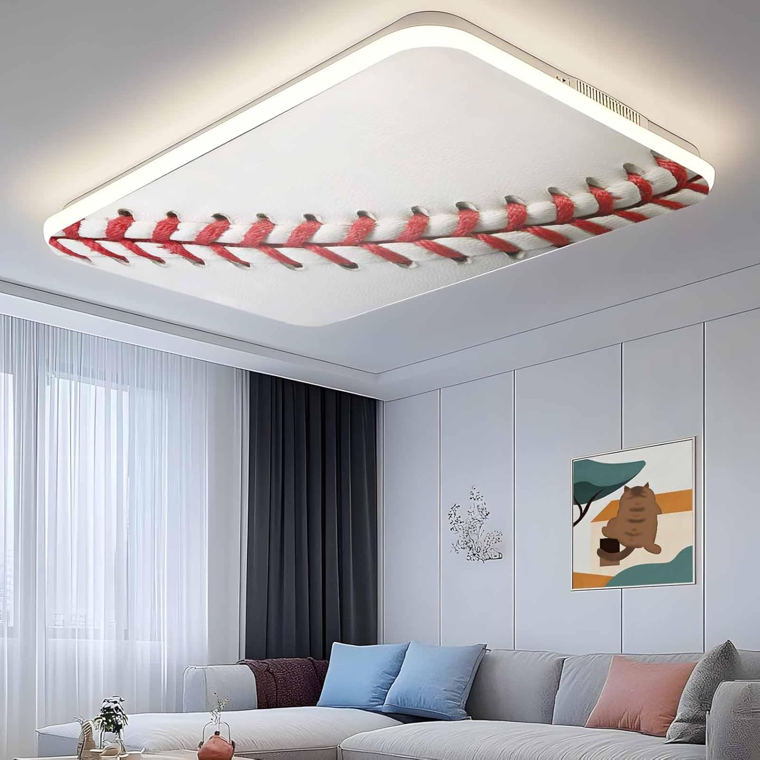 Fluorescent Light Covers for Ceiling Lights Baseball Magnetic Light Filters 3 Pack 4x2 ft Needle and Thread Sports Ceiling Lights Cover for Classroom Office School Home Drop Lamp Decor