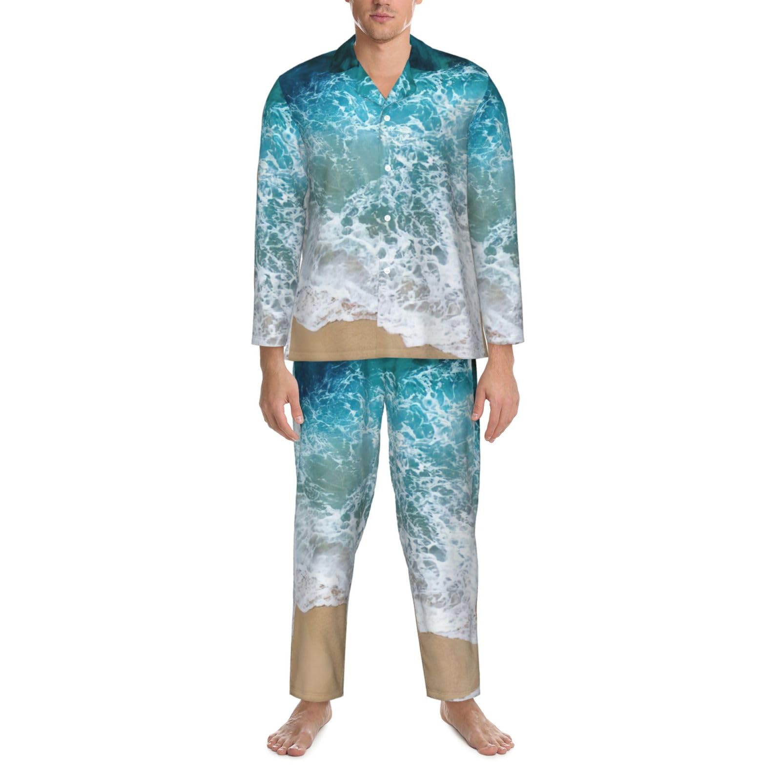 Bella Ocean Onde Stampa Uomini Manica Lunga Pigiama Set Due Pezzi Lounge Pantaloni Per Inverno Autunno Primavera Estate
